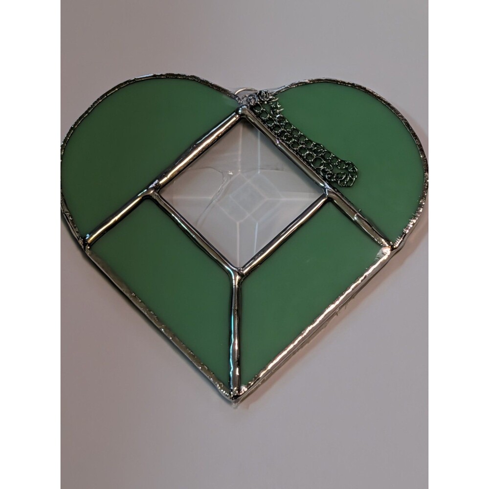 Handmade Stained Glass Heart Suncatcher - Seafoam Green Beveled 3D Art - 4.5"